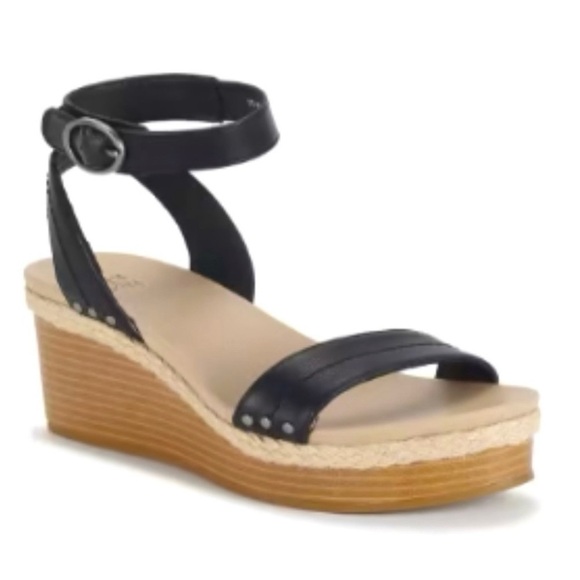 FRYE AND CO. New without Box Livia Black and Tan Wedge Sandals Size 10M - Picture 1 of 10